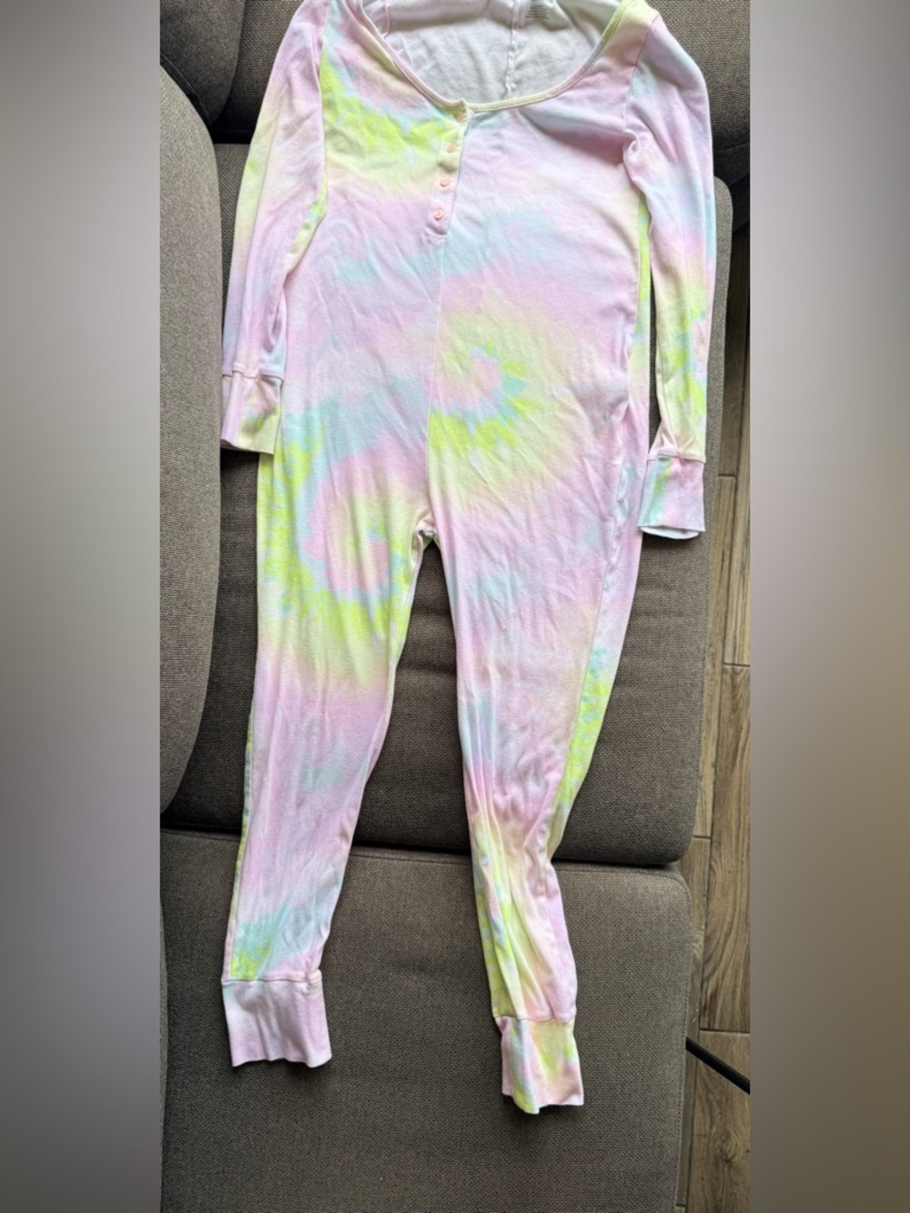 PINK Pastel Tie-Dye Ribbed Henley Onesie large